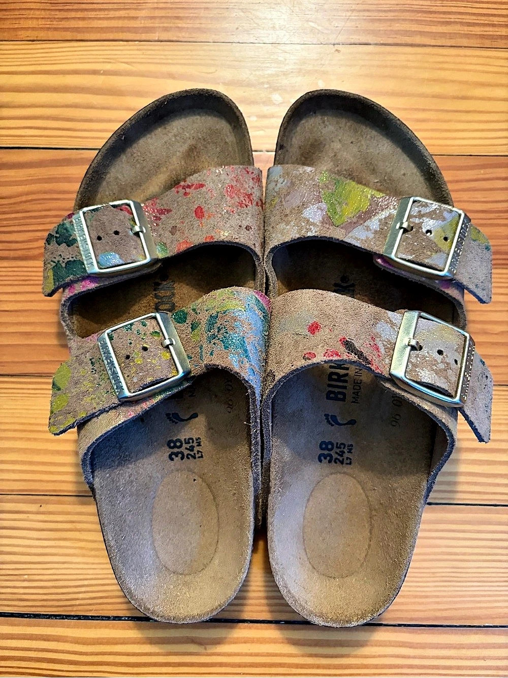 Birkenstock Arizona Paint Splatter Sandals Brown & Multicolor EU 38